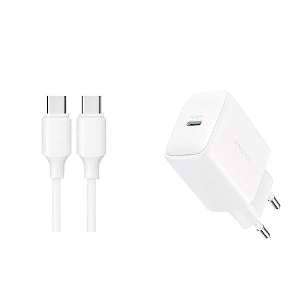 Joyroom Fast Charger USB-C 20W + USB-C to USB-C Cable 1m - White