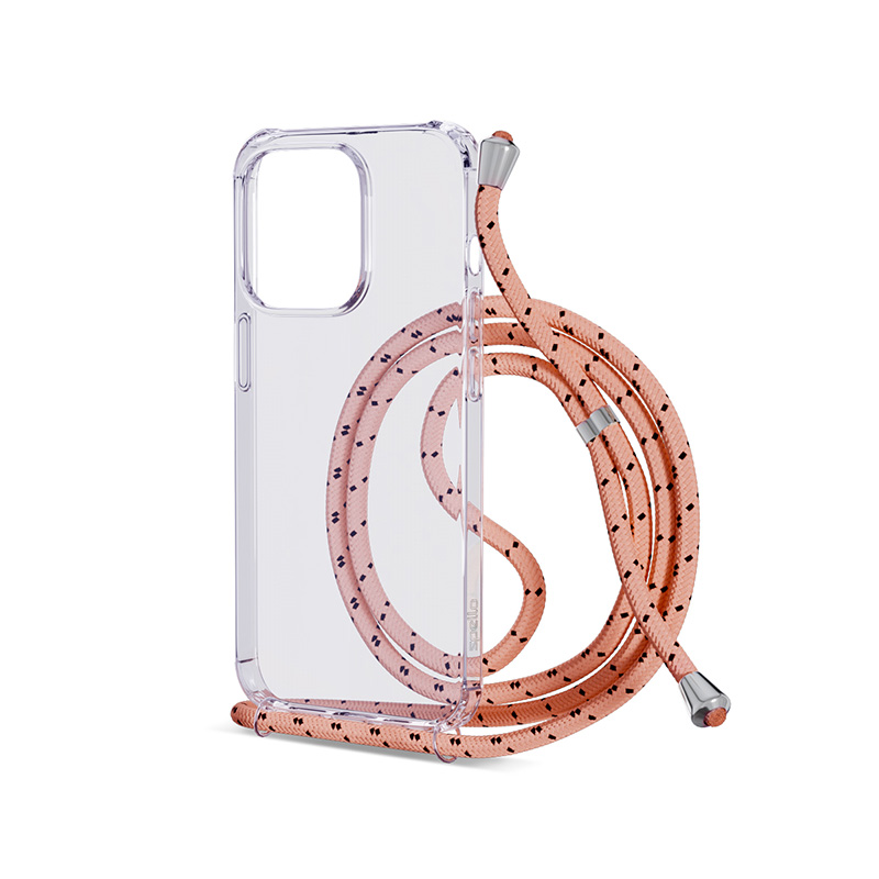 Spello Crossbody Strap Case iPhone for 15 Plus - transparent / pink strap