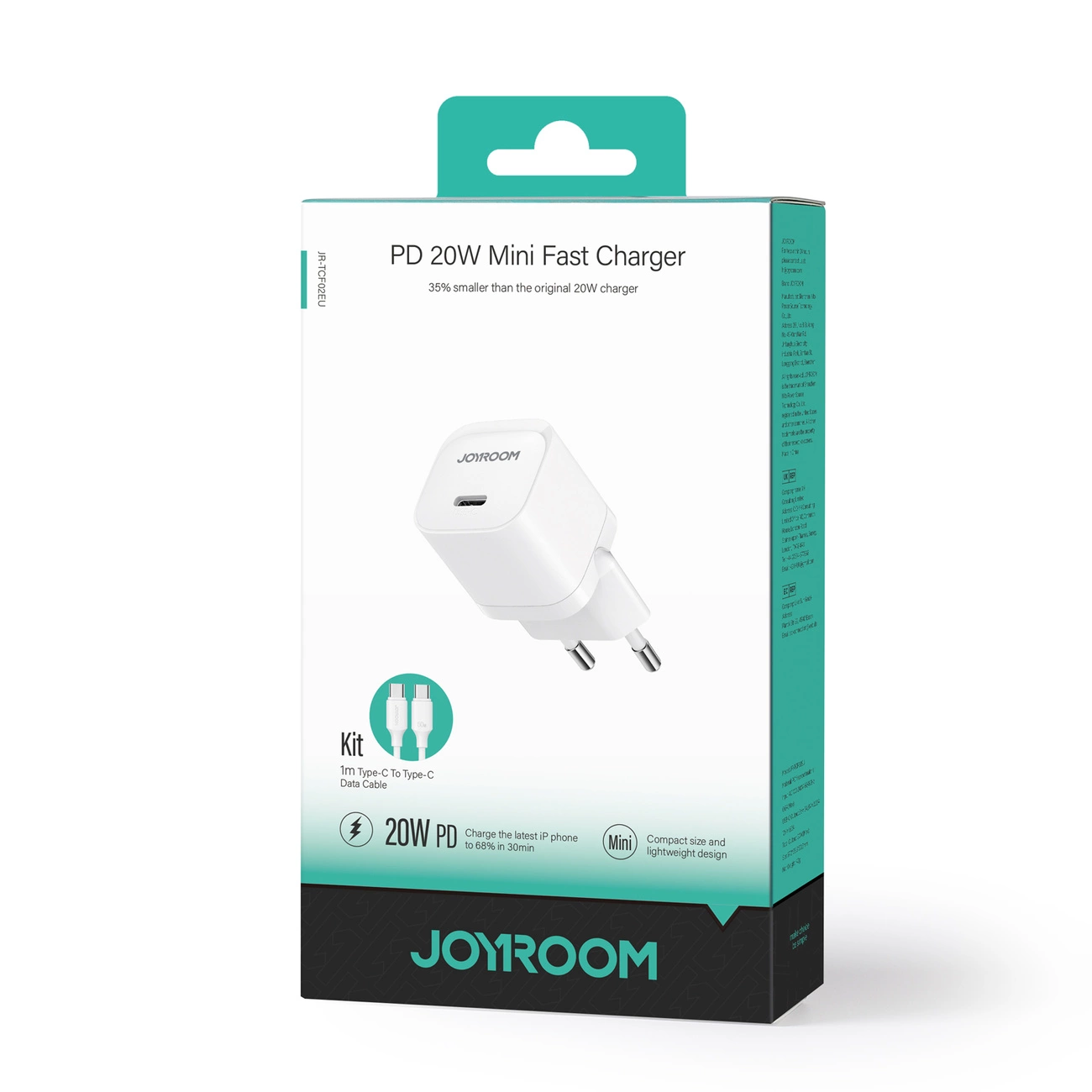 Joyroom PD 20W Mini Fast Charger Kit + 1m Tipe-C To Tipe-C Data Cable - white