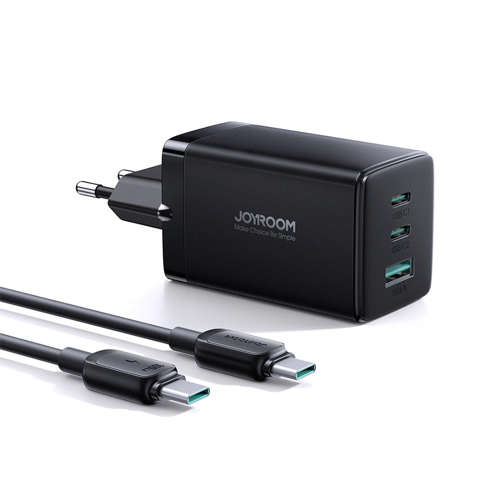 Joyroom fast GaN charger 65W USB-A, 2x USB-C + USB-C - USB-C 100W 1.2m cable - black