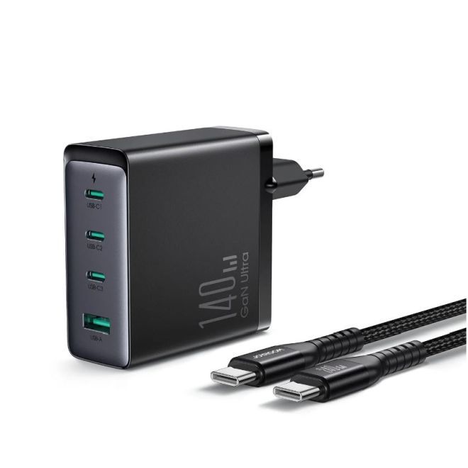 Joyroom Charger 140W 3 x USB-C / USB-A + Cable 240W USB-C - USB-C 1.2m - Black