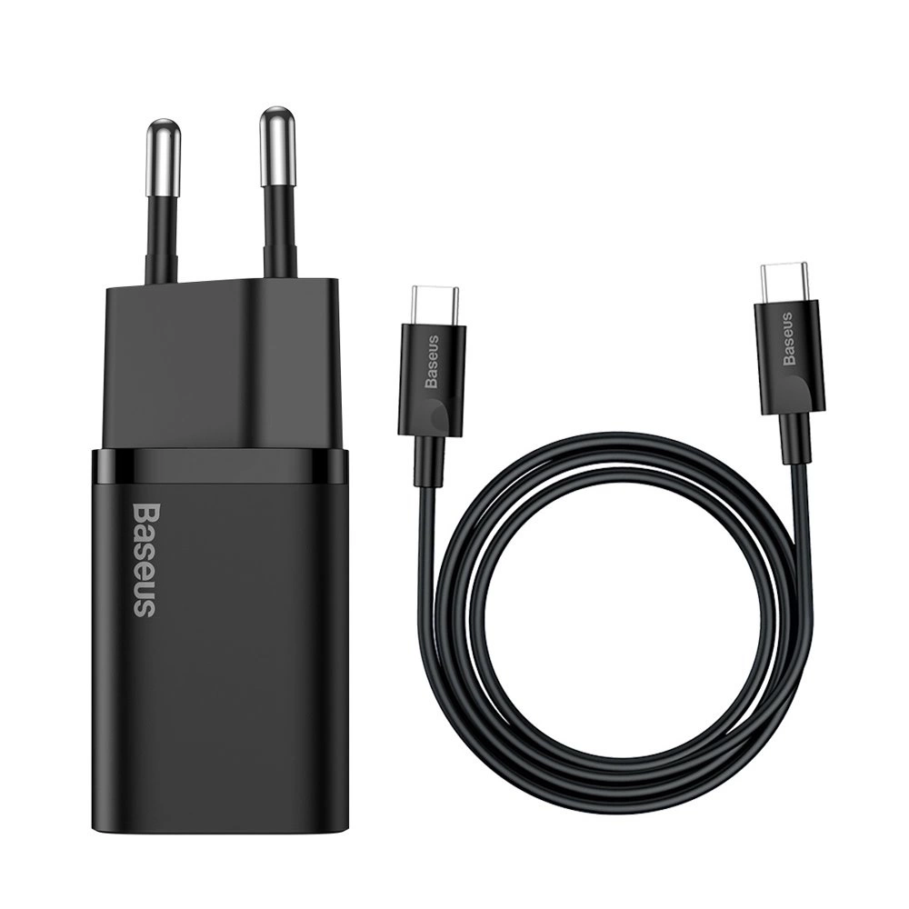 Baseus Super Fast Charger 25W USB-C + USB-C to C Cable 1m - Black