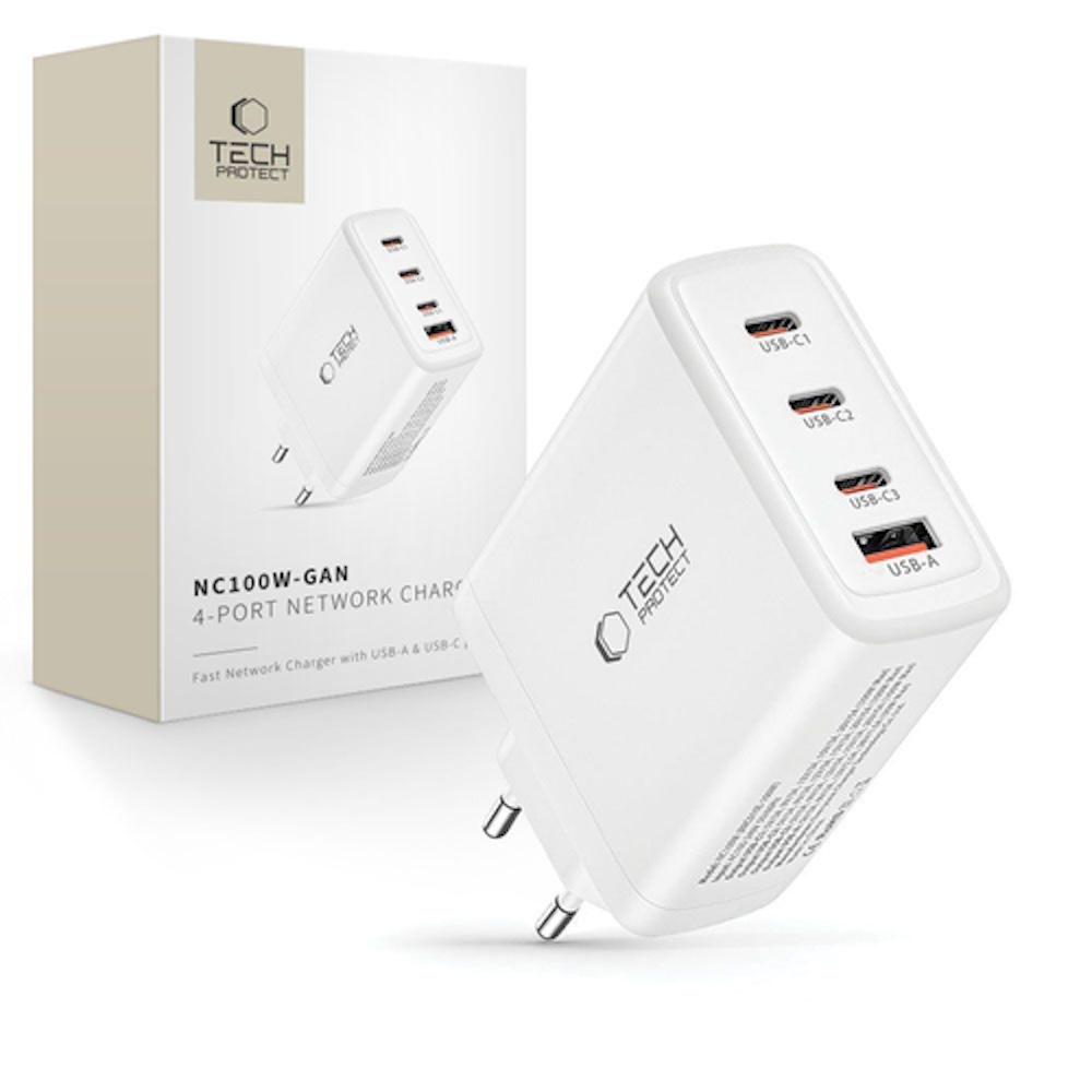 Tech-Protect Charger 100W 3 x USB-C / USB-A - White